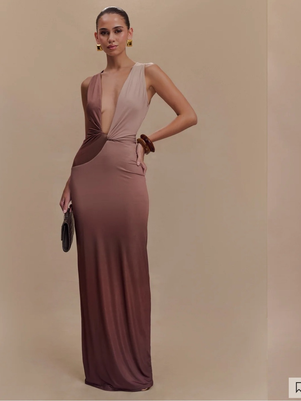 Meshki Stella
Draped Slinky Maxi Dress - Mocha Ombre